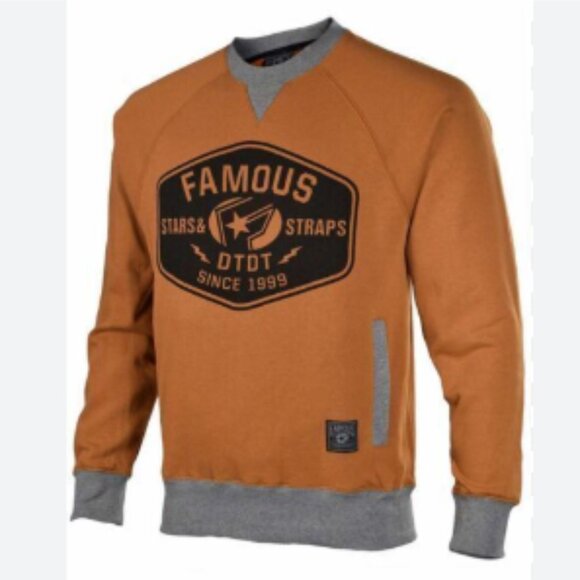 Y2K Famous Stars & Straps Sweatshirt‎ 2XL Brown Gray Badge Graphic Fleece VTG - Picture 1 of 14